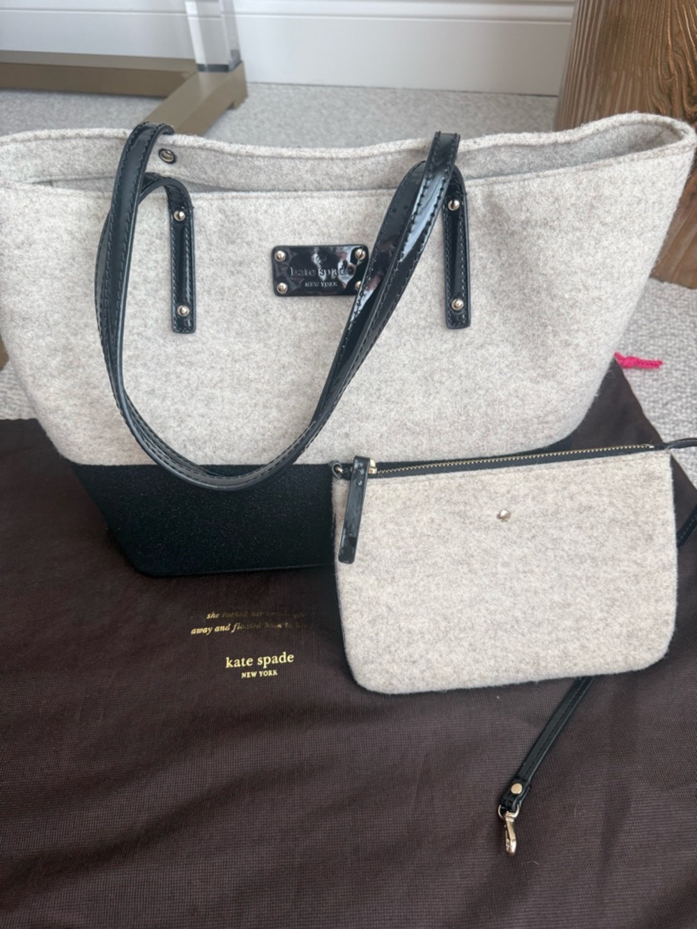 kate spade Frosted Felt Small Harmony Tote + Wristlet Wool Bag